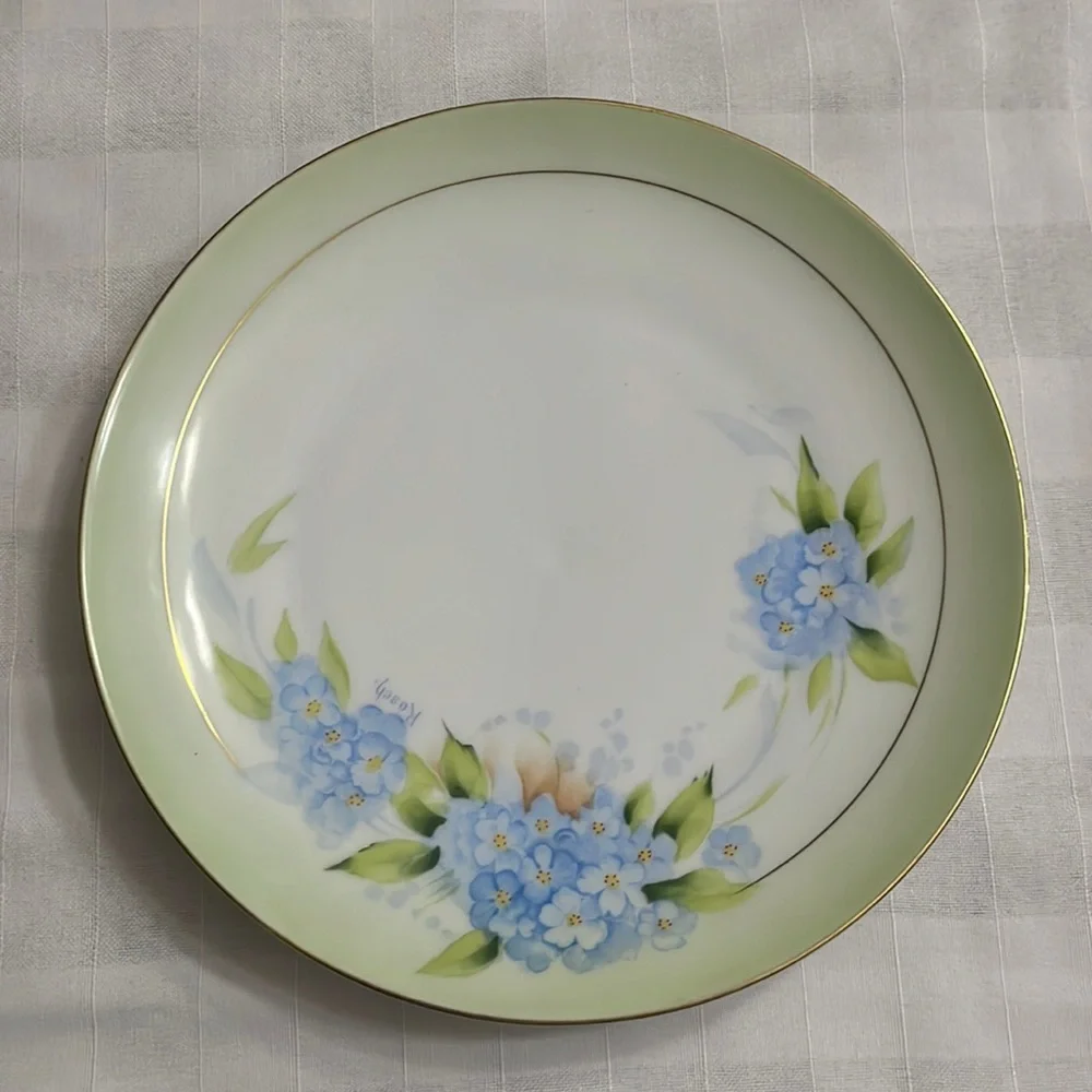 Antique Bavaria (Germany)porcelain plate hand painted & signed blue floral China
